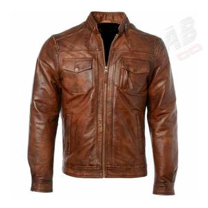Hot Sale Casual Fashion Men's Distressed Genuine Custom Slim PU Leather Jackets For Biker At Qasaab <b>Gloves</b> Company - Product Image 5