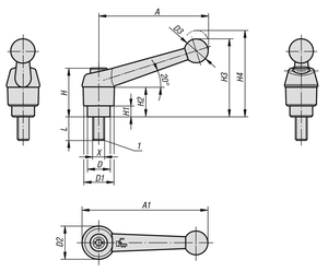 K0116 KIPP <b>Quick</b> <b>Clamping</b> Lever Zinc Die-Cast Black Satin Steel Threaded Stud Toolless Adjustment Handle - Product Image 6