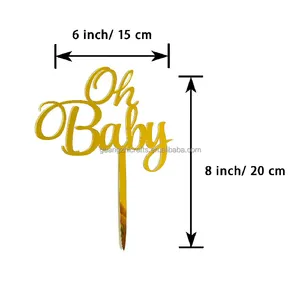 Baby Shower Cake Decoration Acrylic Topper Gold Mirror Acrylic Cake Topper for Baby Shower
