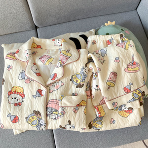 ชุดนอนผ้าถักลายจุดสำหรับผู้หญิง ฤดูใบไม้ร่วง ฤดูหนาว ผ้าหนานุ่ม อุ่นสบาย เอวยางยืด - Product Image 3