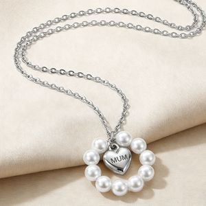 Popular Pearl Charm <strong>Necklace</strong> Stainless Steel Women's Fashion <strong>Necklace</strong> Elegant <strong>MUM</strong> Heart <strong>Necklace</strong> with Pearls Mother's Day Gift - Product Image 2
