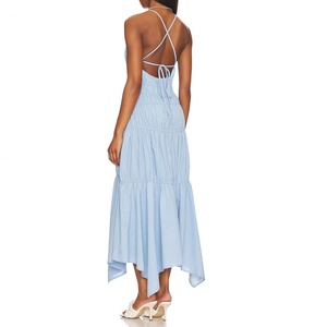 ชุดเดรสแฟชั่นลำลองผ้าฝ้ายแบบสั่งทำ OEM สำหรับผู้หญิง ดีไซน์หรูหราแบบผูกคอ ขายส่ง - Product Image 6