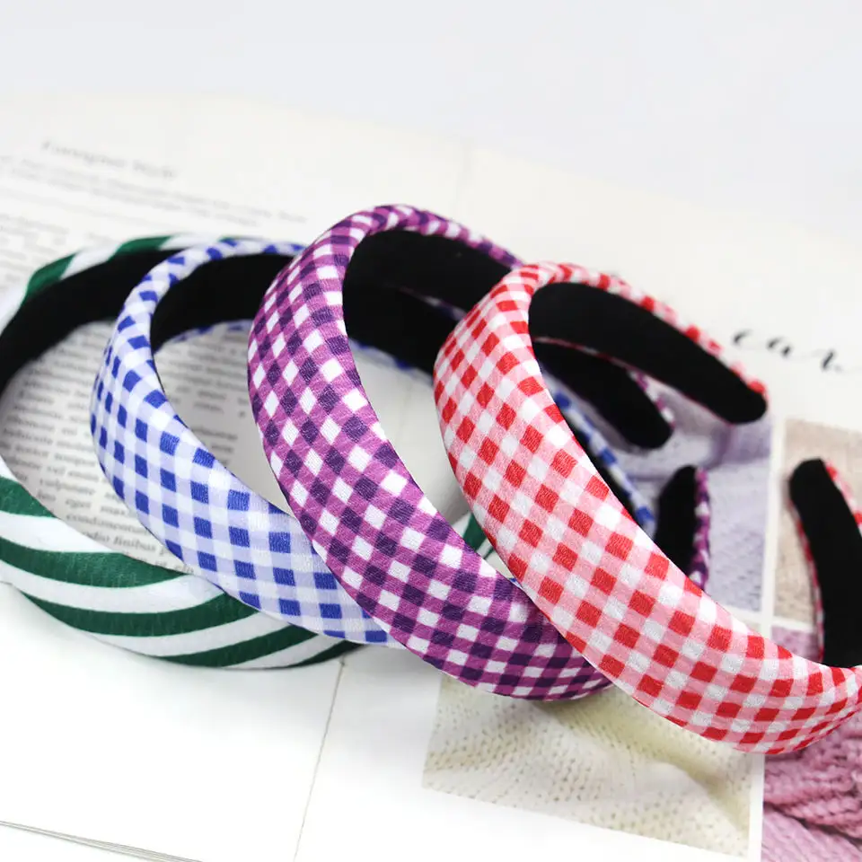 New Wholesale Summer Cool Hair Accessories Girls Colores Floral Hair Bands Plaid Headband