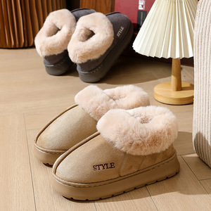 Nouvelles <span class=keywords><strong>pantoufles</strong></span> d'intérieur en suède et coton pour hommes, avec doublure en <span class=keywords><strong>laine</strong></span>, talon enveloppé, et bottes de neige antidérapantes en EVA pour femmes, idéales pour l'hiver. - Product Image 3
