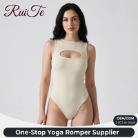 Body de Yoga Personalizado para Mujer, Acanalado, Sin Costuras, Cuello Alto, Corte Entallado, de Secado Rápido, Transpirable y Elástico, para Gimnasio, Entrenamiento y Fitness