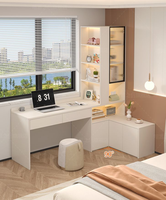 Bureau d'angle en bois massif avec étagère intégrée, poste de travail moderne, unité de rangement multifonction pour le bureau à domicile, design ergonomique