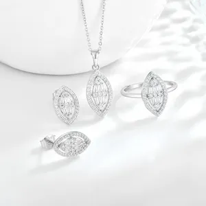 Elegant Marquise Cubic Zirconia Jewelry Set Necklace Earring Studs Ring 925 Sterling Silver Bridal Wedding Jewelry Set