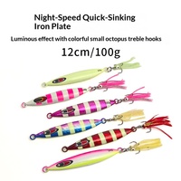 Leurre de pêche en mer lumineux à haute luminosité, durable, en plaque de fer au plomb, avec hameçons, pour poissons d'eau salée