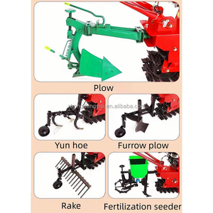 Cultivador Multifuncional Rojo Pequeño con Motor Diésel Refrigerado por Aire, Arado Reversible, Sembradora y Azada, Versión con Correa de Transmisión, Motor Principal - Product Image 4