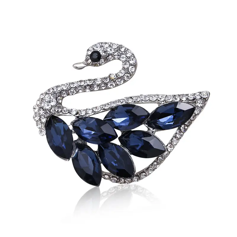 C & J Encre Bleu Diamant Broche En Alliage Or Rose Cristal De Cygne Zircon Broche