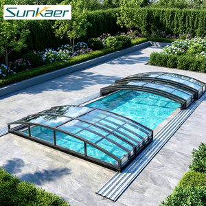 Couverture de <span class=keywords><strong>piscine</strong></span> rétractable DIY, abri résidentiel, couverture automatique électrique en polycarbonate, couverture solaire triangulaire pour villa extérieure - Product Image 4