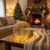 Boule lumineuse de Noël avec cadre en fer doré thermolaqué, câble en caoutchouc blanc chaud, guirlande lumineuse suspendue en forme de boule