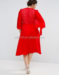 Sexy donne grasse plunge v-collo rivestimento in Pizzo posteriore Plus size abito - Product Image 1