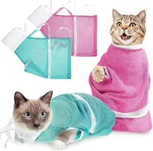 Kedi banyo çantası kedi duş Net çanta Anti-Bite Anti-Scratch kısıtlama çanta banyo için ayarlanabilir, tırnak kırpma, Pet muayene,