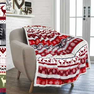 Winter Warm Comfy 60" X 50" Bedding Flannel Sherpa Blanket Custom Plaid Plush Fleece And Sherpa Double Layers Throw Blanket