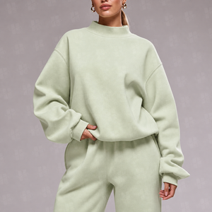 Sweat-shirt à capuche en coton épais à col montant, coupe oversize, couleur unie personnalisable, imprimé en relief, idéal pour l'hiver - Product Image 3