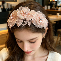 Shily&OS Nouveau Bandeau Large Exagéré en Dentelle et Perles, Style Rétro Luxe Floral, Accessoire de Cheveux Tendance pour Femme