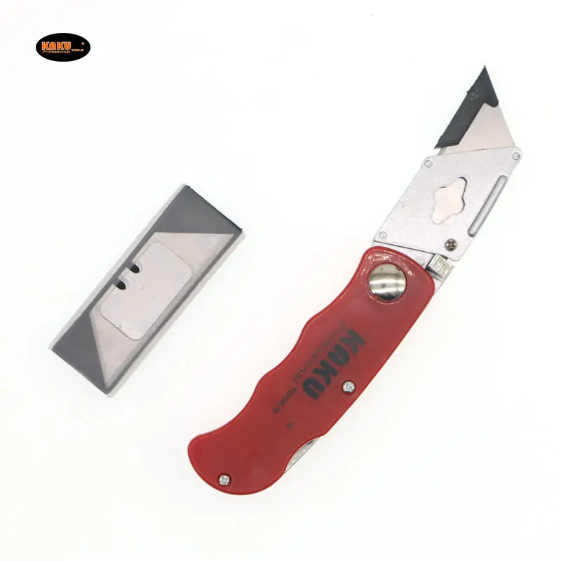 KAKU Couteau utilitaire pliant professionnel à manche en plastique rouge avec lame tranchante à changement rapide