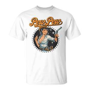 Camiseta de vaquero y vaquera, estilo country, del Oeste, del Salvaje Oeste, con diseño de caballo y la frase 'Pew Pew' - Product Image 1