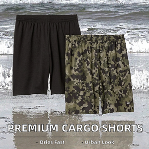 Hot Selling Premium Quality Solid Oxford Fabric Breathable Anti-Wrinkle Street Style Knitted Mid Button Fly Cargo Shorts for Men - Product Image 2