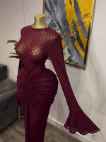 Robe longue en maille transparente brodée pour femme, avec manches longues, design moulant, respirante, robe de soirée pour les occasions spéciales et les célébrités