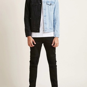 Hot Sale OEM Sevice <b>Mens</b> Half Spliced Blue <b>Black</b> Color Block Patchwork Two-tone Bomber Denim <b>Jeans</b> Jacket for Male - Product Image 4