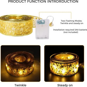 Lampu dekorasi pohon Natal LED dua lapisan, pita satin cap panas, kawat tembaga tahan air IP68 dapat diredupkan 2000K hangat - Product Image 5
