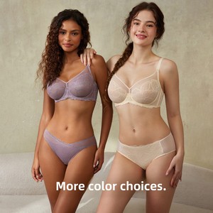 Set di lingerie sexy <span class=keywords><strong>taglie</strong></span> <span class=keywords><strong>forti</strong></span>, con <span class=keywords><strong>reggiseno</strong></span> a coppa intera con spalline regolabili, <span class=keywords><strong>pizzo</strong></span> a U sul retro e design traspirante - Product Image 5