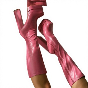 Trendy Western Color Platform Fashion Stivale Donna Purple Plaid Pattern <b>Knee</b>-<b>High</b> Heel Anti-Slip Sexy Warm Winter Boots for - Product Image 2