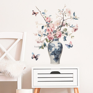 Autocollants muraux vintage en forme de vase chinois avec fleurs, décoration murale pour chambre à coucher, salon, décoration de la maison, papier peint auto-adhésif - Product Image 4