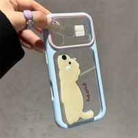 Coque de téléphone antichoc bicolore avec grande fenêtre pour iPhone 18 Pro Max, bordure contrastée et support 3D petit animal