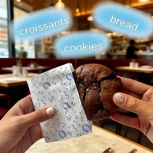 Sacs en papier ciré imprimés avec logo, roses et blancs, pour restaurants, emballage de beignets, pains, croissants et biscuits - Product Image 3