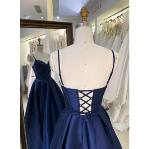 <span class=keywords><strong>Vestido</strong></span> de Noche <span class=keywords><strong>Azul</strong></span> <span class=keywords><strong>Marino</strong></span> Oscuro de Satén con Cuentas y Espalda con Cordones, Largo hasta el Suelo, Vestidos de <span class=keywords><strong>Princesa</strong></span> para Fiesta de Graduación al por Mayor - Product Image 5