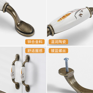 Tiradores de cerámica Yijia con diseño floral para armarios, cajones y puertas, estilo de lujo ligero, aleación de zinc y cerámica - Product Image 4