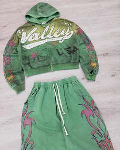 Các Nhà Sản Xuất Tùy Chỉnh Cắt Đau Khổ Zip up Sweatsuit Rhinestone Thời Trang Phố Tracksuit Baggy Flared Sweatpants Và Áo Bộ - Product Image 4