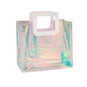 Sac fourre-tout en PVC irisé élégant avec logo personnalisé, sac de courses transparent holographique effet gelée laser - Product Image 1