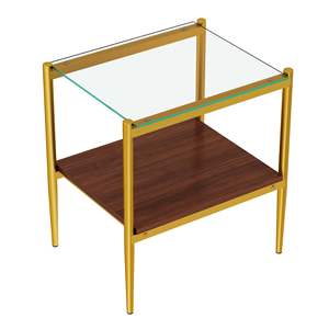 DB Farmhouse-Style Ensemble de 2 tables d'extrémité rectangulaires Plateau de table en verre trempé MDF Couche Tables de salon modernes Verre transparent - Product Image 6
