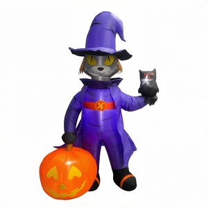 Grand chat sorcier gonflable d'Halloween de 6 pieds avec hibou et citrouille pour la décoration de fête en extérieur - Product Image 2