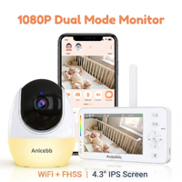 Monitor Inteligente para Bebés Anicebb con Luz Nocturna, Modo VOX, Recordatorio de Alimentación, Detección de Temperatura Ambiente, Cámara de Video para Bebés de 4.3 Pulgadas y 1080P