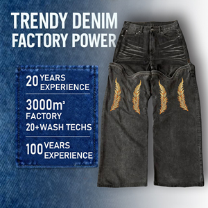 DiZNEW 2025 Jeans para Hombre, Premium, Negros, Lavados, de Pierna Ancha, con Detalles de Hojas Doradas, Fabricante de Jeans - Product Image 1