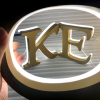 Huruf Timbul 3D Logam Emas dengan Lampu LED Backlit, Papan Nama Logo Kustom, Kotak Lampu untuk Iklan dan Signage Bisnis di Etalase Toko