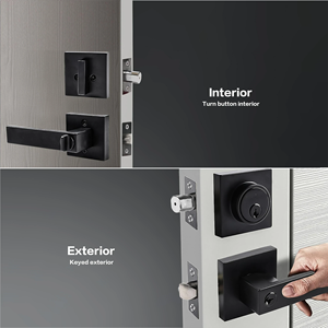 <span class=keywords><strong>Set</strong></span> Kunci Pintu Privasi Eksterior, Heavy Duty, Gagang Persegi dari Paduan Seng Hitam, Kunci <span class=keywords><strong>Deadbolt</strong></span> Silinder Tunggal untuk Pintu Kayu - Product Image 5