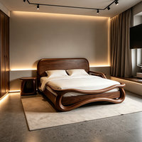 Nouveau lit double de style chinois moderne et minimaliste en bois massif pur avec tête de lit ondulée à tenons et mortaises BTWB001 pour chambre à coucher