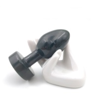 Oeuf anal en jade néphrite multicolore, plug anal en obsidienne noire avec base