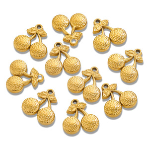 จี้เชอร์รี่เคลือบเงา |   จี้ผลไม้สแตนเลสสตีลชุบทอง 18K PVD สำหรับทำเครื่องประดับ DIY |   กันน้ำและป้องกันการแพ้ - Product Image 3