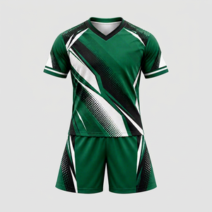 Ensemble de maillots de football sublimés vert uni à col en V, coupe classique, manches courtes, en polyester respirant, personnalisable avec le nom de l'équipe pour hommes - Product Image 1