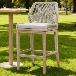 Chaise de bar Loungemobel très vendue, style nordique, en corde tressée, en bois massif, pour cuisine, jardin, terrasse - Product Image 1