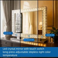 Luxury Art Deco Crystal LED Copper-Free Eco-Silver Heavy-Duty Tabletop Vanity Makeup Mirror Smart Touch Dimming Diamond Frame