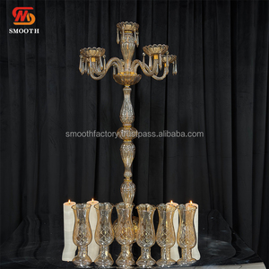 Candelabro LEDA para Decoración de Mesa, Estilo Retro, 6 Brazos, Color Dorado, Portavelas de Cristal Transparente para Bodas - Product Image 2