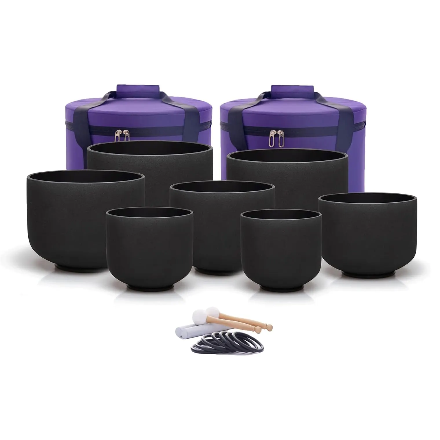 6-12 inch Double Black Crystal Singing Bowl Set Sound of 7 Pcs 440hz/432hz Chakra with Bags Therapy Instruments Healing